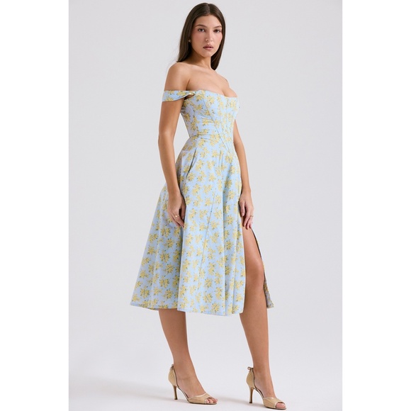 NEW House of CB Saira Soft Blue Vintage Floral Print Dress L+ (XL) - Picture 8 of 17